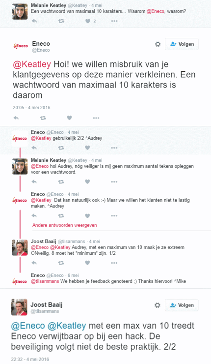vragen consumenten over 10 teken limiet wachtwoorden Eneco